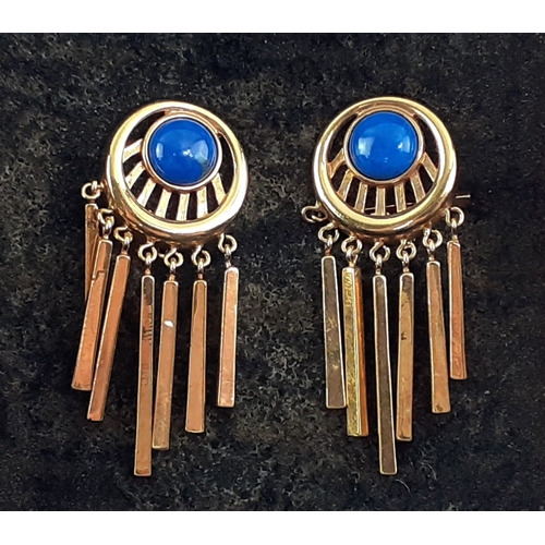 182 - A pair of ART DECO inspired CIRO gilt earrings with blue Lapis style centred stones - very stylish -... 