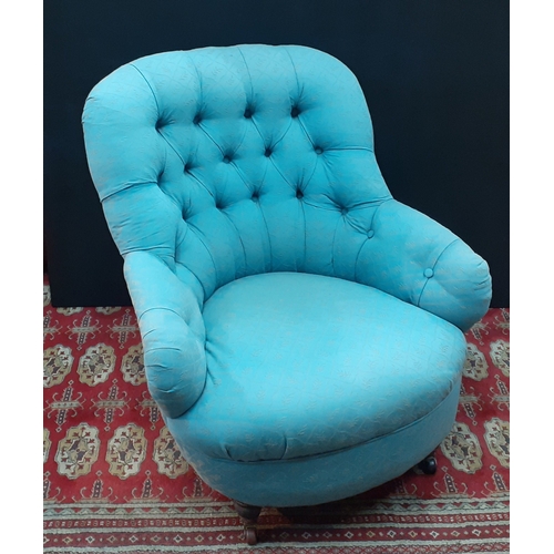 250 - A DELIGHTFUL VICTORIAN deep buttoned nursing  chair which has been recently recovered in a blue fabr... 