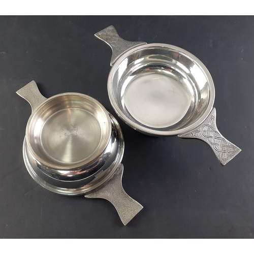 127 - Two nice Pewter Quaichs with Celtic knot handles. Each 18cm across at the handles and in nice clean ... 