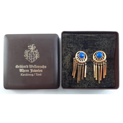 182 - A pair of ART DECO inspired CIRO gilt earrings with blue Lapis style centred stones - very stylish -... 