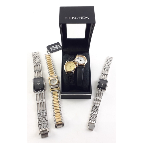 221 - Dress watch collection.  Includes matching his and hers BERGE, two ladies SEKONDAS and one other.  A... 