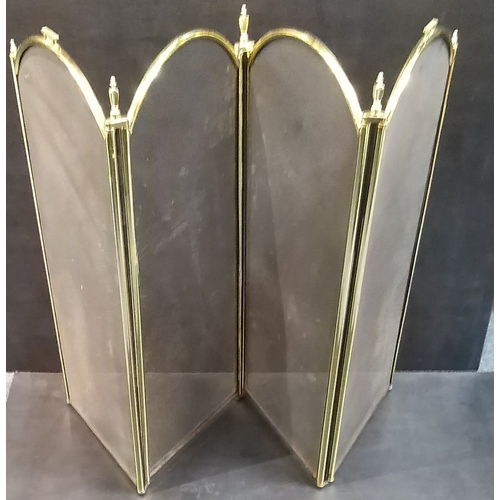 263 - A brass and mesh four panel fire screen. Stands 80cm tall approx.