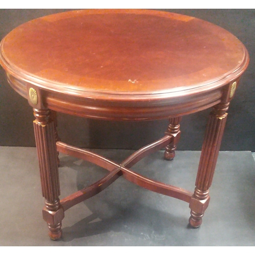 267 - Modern QUALITY revival and useful coffee table with X bars base and gilt bosses. A few honest scuffs... 