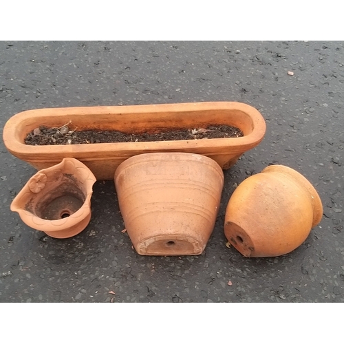 530 - Four TERRIFIC Terracotta planter pots, the wide one measures 60cm , one with a small chip.