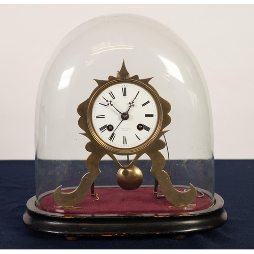 28 - F.L. HAUSBURG, PARIS, LATE NINETEENTH CENTURY BRASS REPEATING OR ALARM MANTLE CLOCK UNDER GLASS DOME... 