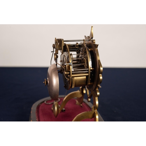 28 - F.L. HAUSBURG, PARIS, LATE NINETEENTH CENTURY BRASS REPEATING OR ALARM MANTLE CLOCK UNDER GLASS DOME... 