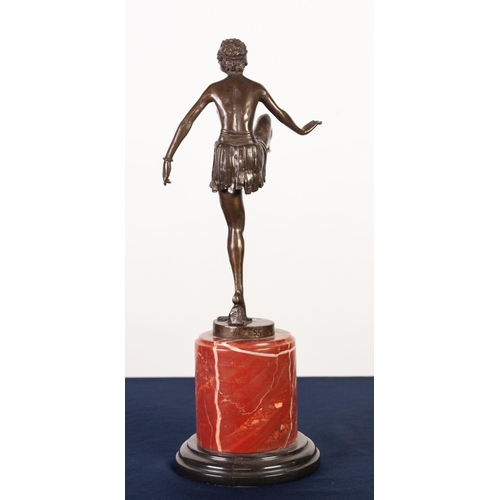 86 - REPRODUCTION CAST BRONZE ART DECO SEMI NAKED FEMALE DANCER, modelled with right leg raised in stylis... 