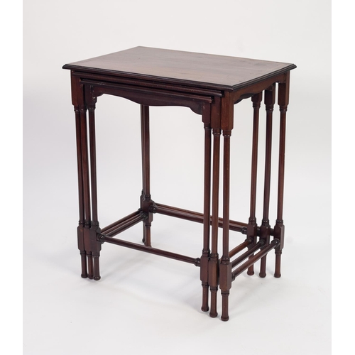 155 - NEST OF THREE EDWARDIAN LINE INLAID MAHOGANY OCCASIONAL TABLES, each with moulded oblong top and sle... 