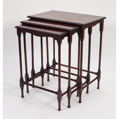 155 - NEST OF THREE EDWARDIAN LINE INLAID MAHOGANY OCCASIONAL TABLES, each with moulded oblong top and sle... 