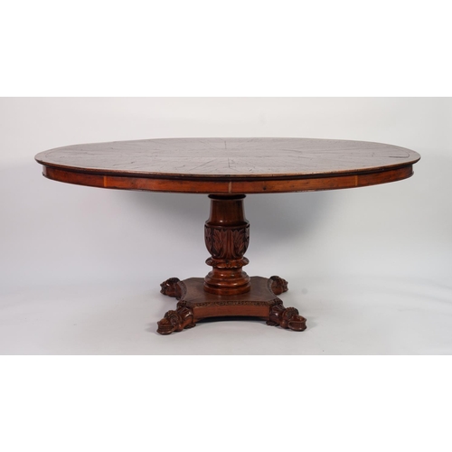 132 - EARLY NINETEENTH CENTURY FIGURED AND BURR WALNUT BREAKFAST TABLE, the moulded oval tilt-top with dia... 