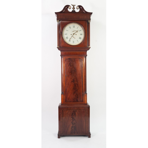 40 - SHAKESHAFT, PRESTON, NINETEENTH CENTURY LINE INLAID AND FIGURED MAHOGANY LONGCASE CLOCK, the 15” gil... 