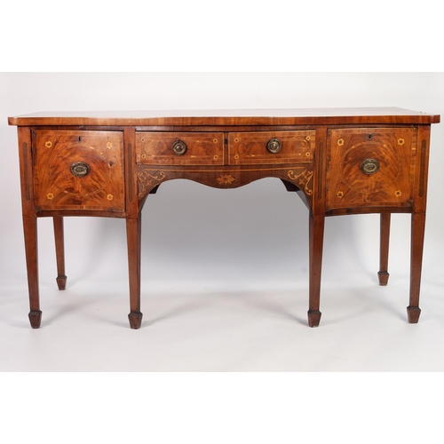 125 - IMPRESSIVE GEORGE III INLAID AND CROSSBANDED FIGURED MAHOGANY SERPENTINE FRONTED LARGE SIDEBOARD, th... 