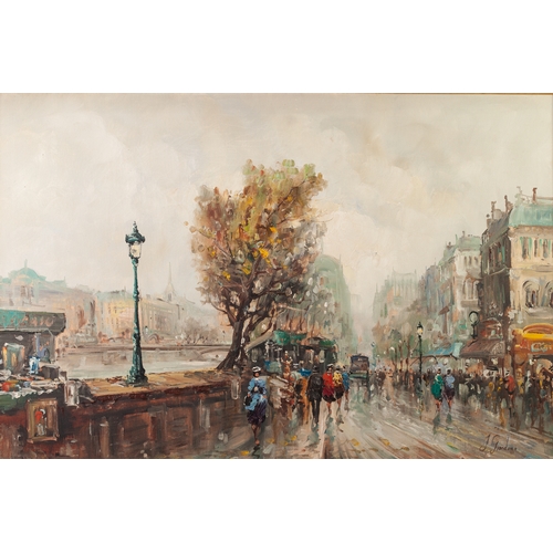 220 - J. GIORDANO (TWENTIETH/ TWENTY FIRST CENTURY)
OIL PAINTING ON CANVAS
Parisienne street scene beside ... 