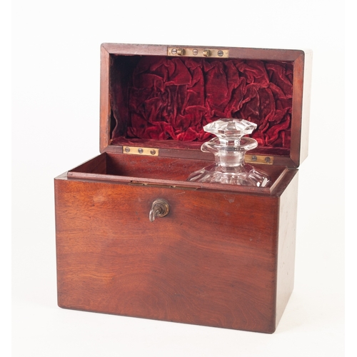 67 - GOOD QUALITY VICTORIAN MAHOGANY TWO BOTTLE DECANTER BOX, the hinged lid with brass inlaid vacant shi... 