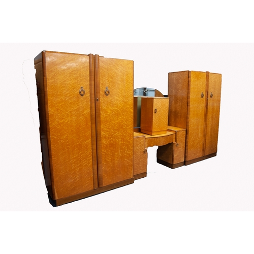 176 - FOUR PIECE EPSTEIN ART DECO BIRDS EYE MAPLE BEDROOM SUITE, comprising: LADIES TWO DOOR WARDROBE, fit... 