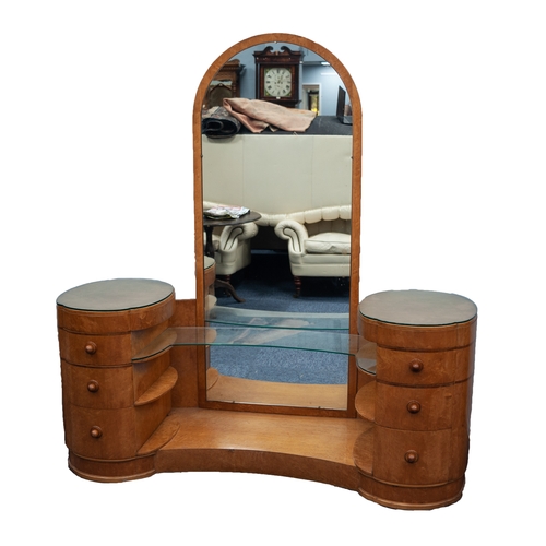 177 - EIGHT PIECE 1930'S EPSTEIN ART DECO BIRD'S EYE MAPLE VENEERED BOW FRONTED BEDROOM SUITE, comprising:... 