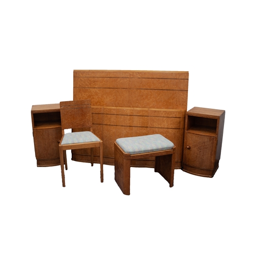 177 - EIGHT PIECE 1930'S EPSTEIN ART DECO BIRD'S EYE MAPLE VENEERED BOW FRONTED BEDROOM SUITE, comprising:... 