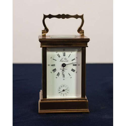 45 - A MODERN FRENCH BRASS CASED CARRIAGE CLOCK with alarm, the white enamel Roman dial inscribed 'L'Epee... 