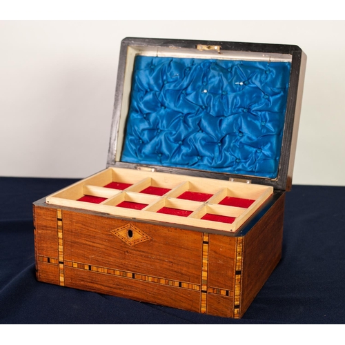 58 - A VICTORIAN WALNUTWOOD TUNBRIDGE INLAID LADY'S BOX (replaced fitment)