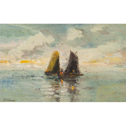 218 - ATTRIBUTED TO JOHN SELL COTMAN
OIL PAINTING ON THIN BOARD OR CANVAS LAID DOWN
Study of two sailing c... 