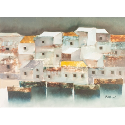 217 - LIDO BETTARINI (b.1927) 
OIL PAINTING ON CANVAS
Semi-abstract coastal townscape
Signed lower right 
... 