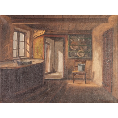 215 - DANISH SCHOOL (Twentieth Century) 
OIL PAINTING ON CANVAS 
A drawing room interior 
Indistinctly sig... 