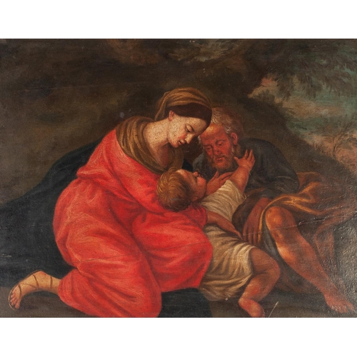 200 - ITALIAN SCHOOL (Eighteenth century) 
OIL PAINTING ON PANEL 
Holy Family at rest on the Flight into E... 