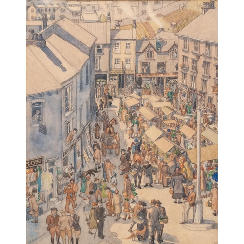 242 - UNATTRIBUTED (TWENTIETH CENTURY)  WATERCOLOUR DRAWING 
‘Kendal Market Square’ 
Signed but covered by... 