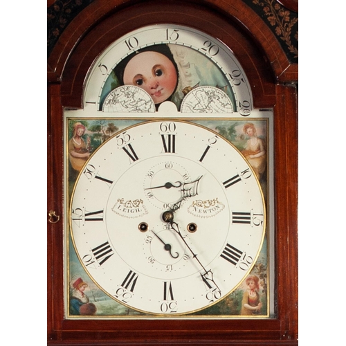 36 - LEIGH OF NEWTON, GEORGE III EARLY 19TH CENTURY INLAID AND FIGURED MAHOGANY LONGCASE CLOCK WITH 8 DAY... 