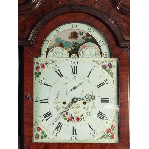 35 - JOHN KENT, MANCHESTER, GEORGE III FIGURED MAHOGANY LONGCASE CLOCK WITH 8 DAYS STRIKING MOVEMENT, arc... 