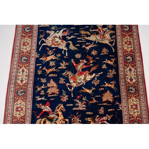 6 - PERSIAN KASHAN PART-SILK, FINELY KNOTTED, PICTORIAL HUNTING RUG depicting five equestrian figures an... 