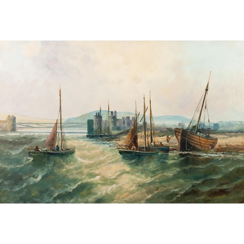 182 - J. DAVIES (circa 1900)
PAIR OF OIL PAINTINGS ON RE-LINED CANVAS
Coastal scenes with fishing boats, o... 