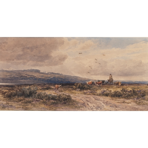 246 - JOHN STEEPLE (1823 - 1887)
WATERCOLOUR DRAWING
Landscape with a drover and cattle
Signed and dated 1... 