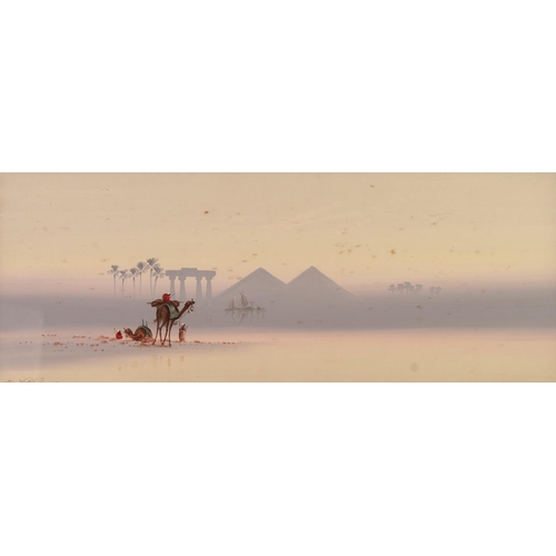 250 - FRANK HOLME (1935) 
A PAIR OF GOUACHE DRAWINGS
Egyptian landscape with figures and camels
Signed low... 