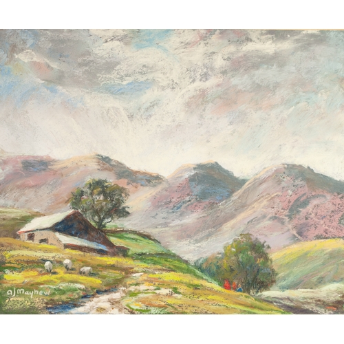 282 - A.J. MAYHEW (TWENTIETH CENTURY) 
SIX PASTEL DRAWINGS 
Landscapes, lake district, Suffolk, etc 
Signe... 