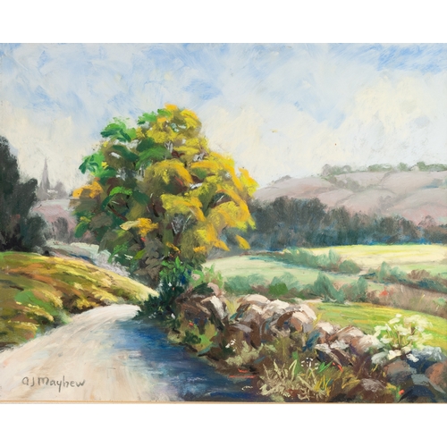 282 - A.J. MAYHEW (TWENTIETH CENTURY) 
SIX PASTEL DRAWINGS 
Landscapes, lake district, Suffolk, etc 
Signe... 