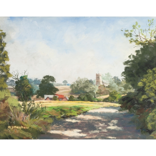 282 - A.J. MAYHEW (TWENTIETH CENTURY) 
SIX PASTEL DRAWINGS 
Landscapes, lake district, Suffolk, etc 
Signe... 