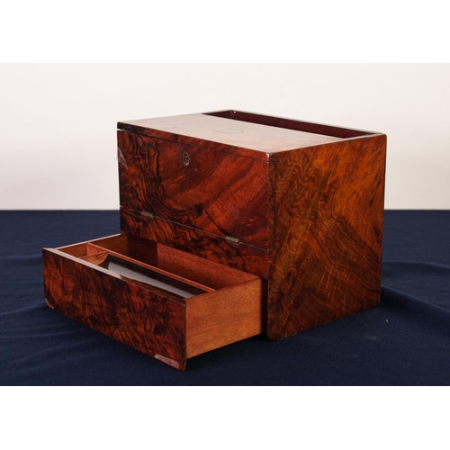 63 - GOOD QUALITY NINETEENTH CENTURY FIGURED WALNUT LADIES WRITING/ STATIONERY BOX, of oblong form, the t... 