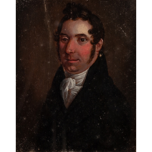 180 - BRITISH SCHOOL (circa 1820)
OIL PAINTING ON PANEL
Bust length portrait of a gentleman facing left, w... 