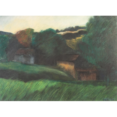 360 - WALKER (Twentieth/Twenty First Century) 
PASTEL
Landscape with buildings 
Signed and dated (19) '75
... 