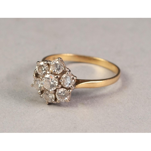 332 - LATE VICTORIAN 18ct GOLD AND DIAMOND DAISY CLUSTER RING set with centre, slightly raised, old cut di... 