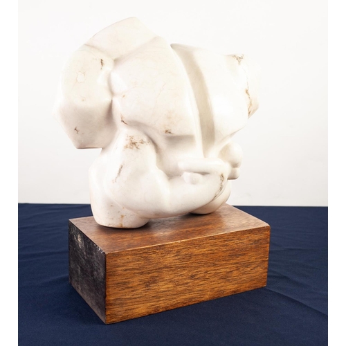 147 - DAWN ROWLAND (20th/21st CENTURY)
CARVED WHITE ALABASTER MOUNTED ON WOODEN BASE 
‘Adams Rib’
Unsigned... 