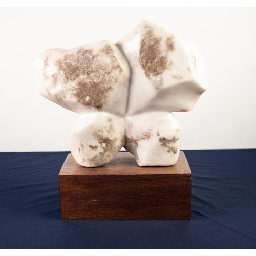 147 - DAWN ROWLAND (20th/21st CENTURY)
CARVED WHITE ALABASTER MOUNTED ON WOODEN BASE 
‘Adams Rib’
Unsigned... 