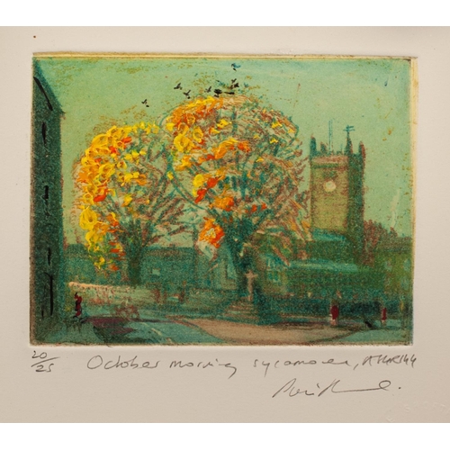 192 - FOUR ARTIST SIGNED LIMITED EDITION SMALL ETCHINGS BY TWENTIETH CENTURY ARTISTS PIERS BROWNE  
‘Octob... 