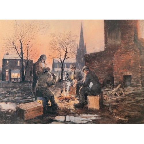 269 - TOM BROWN 
TWO ARTIST SIGNED LIMITED EDITION COLOUR PRINTS 
Tramps around an open fire, (161/500) 
S... 