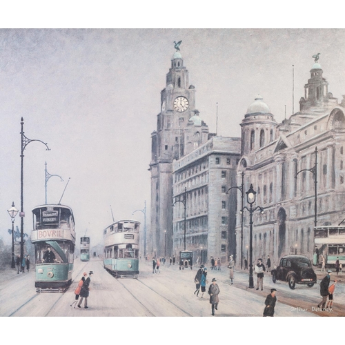 271 - ARTHUR DELANEY 
ARTIST SIGNED LIMITED EDITION COLOUR PRINT Liverpool street scene with Liver buildin... 