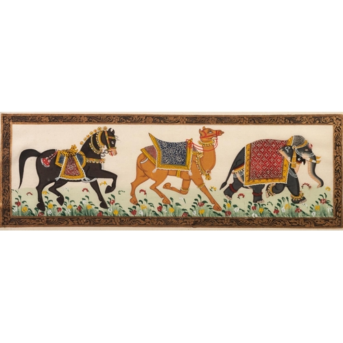 301 - UNATTRIBUTED (MODERN MIDDLE EASTERN SCHOOL) 
TWO GOUACHE PAINTINGS ON FABRIC Ceremonial elephant wit... 