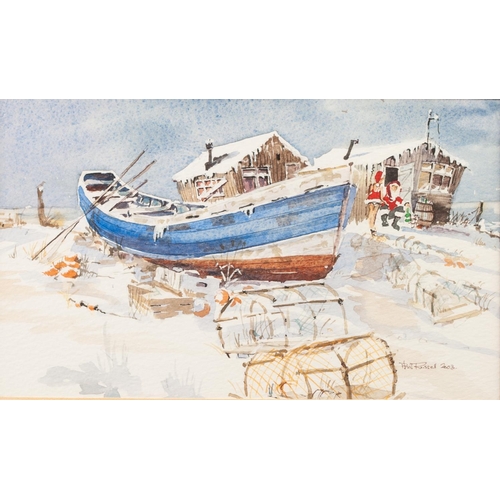 347 - PHIL RUSSELL (TWENTY FIRST CENTURY) 
PAIR OF WATERCOLOURS 
‘Santa’s Pee’d off, Beadlin’ 
‘A Coble fo... 