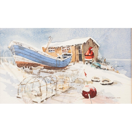 347 - PHIL RUSSELL (TWENTY FIRST CENTURY) 
PAIR OF WATERCOLOURS 
‘Santa’s Pee’d off, Beadlin’ 
‘A Coble fo... 