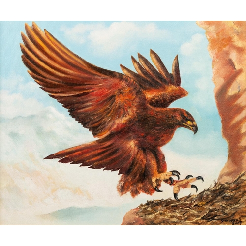 386 - JOHN HASSALL (TWENTY FIRST CENTURY) 
TWO PAINTINGS OIL PAINTING 
Golden Eagle about to Land 
Signed ... 